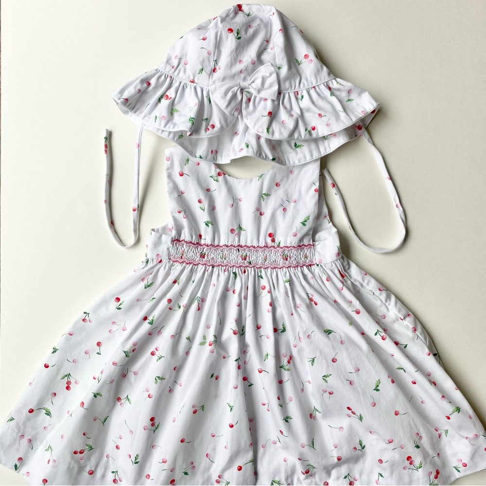 Sophie Dess Vintage Cherry Print Dress and Matching Hat Size 6M NWOT